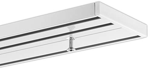 Gardineum 3.40 m (2 x 1.70 m + Verbinder) 3-läufig Objetkschiene Aluminium weiß, glatte glänzende Oberfläche - vorgebohrt!