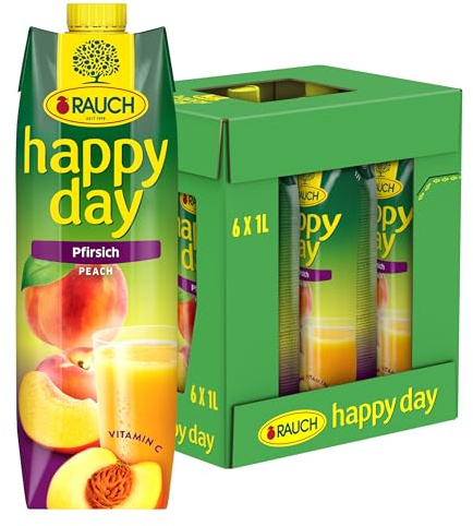 Rauch Happy Day Pfirsich | aus sonnengeriften Früchten | bringt den Sommer zurück | 6x 1l Tetra Prisma