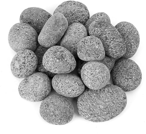 Skyflame Schwarze natürliche Trommelsteine, runde Lavastein-Kiesel für drinnen und draußen, Gas-Feuerstelle | Kamine | Gartenlandschaftsdekoration | Anbau von Topfpflanzen | 4,5 kg | 5-7,6 cm Größe