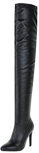 Smilice Stivali da donna sopra al ginocchio con tacco a spillo, Nero , 42 EU