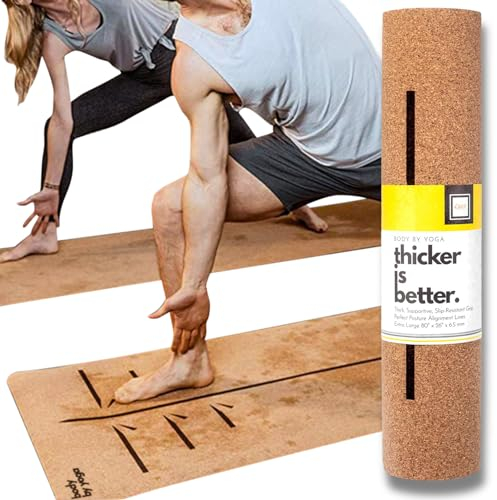 Luxus-Kork-Yogamatte - rutschfest, Weich, Schweißbeständig. Dicker, länger und breiter für mehr Komfort und Unterstützung. Stark Genug für Heißes Yoga (80x 26 x 6.5 mm)