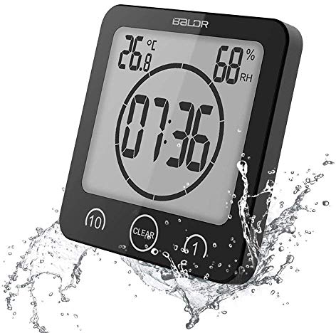 FXxswey LCD Reloj de Ducha Digital, Reloj de baño Reloj de Ducha Impermeable Reloj Temporizador Temperatura Humedad Pared Ducha Reloj Reloj Temporizador de Cocina (Negra)