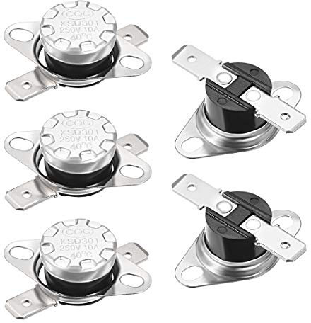 sourcing map 5pcs Temperaturreglerschalter Thermostat 40 Grad 10A N.C 6,3mm Stift Bimetall