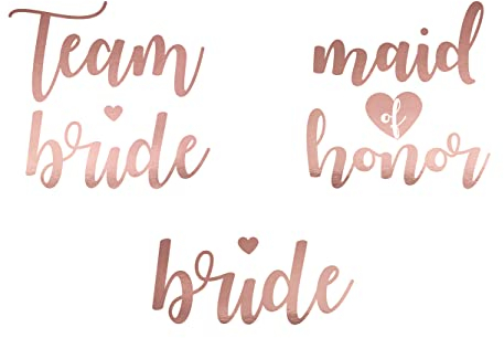 PartyDeco Temporäre Tattoos zum Aufkleben auf die Haut für JGA 13er Set roségold - Metallic Tattoo Aufkleber für Frauen - Abziehtattoos Bride/Maid of Honor/Team Bride