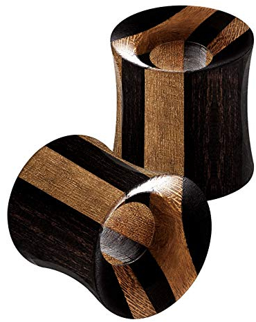 KJM FASHION 2 Stk Wood 10 mm 00 Gauge Double Flared Saddle Ebenholz und Teak Tunnel Ohrringe Flesh Plugs Dehnen ohrloch Earplugs Piercing Schmuck 5532