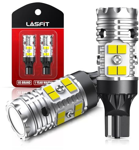 LASFIT 921 LED Bulb Reverse Lights, 912 T15 Back Up Light CANBUS Error Free W16W 906 Reversing Bulb 904 916 6000K Xenon White New Upgrade Design, Plug and Play (Pack of 2)