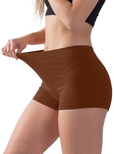 Love My Fashions ® Women's Boyshort Microfibre High Waist Boxers Seamless Stretchy Full Coverage Underwear for Ladies Brown