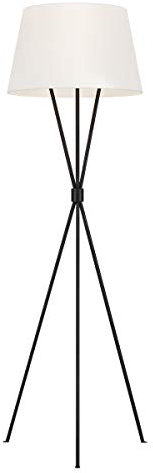 Floor Lamp - Tied Tripod Base - White Linen Fabric Shade - Aged Iron - LED E27 60W Bulb