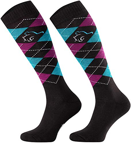 TODO Comodo Karierte Reitsocken STPDJ | Reitstrümpfe Reiter Kniestrümpfe | Baumwolle Socken Damen Herren Kinder (STPDJ - RS20, 35-38)