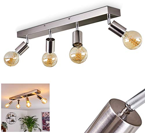 Deckenleuchte Tulla, Deckenlampe aus Metall in Nickel matt, Moderne 4-flammige Zimmerlampe, Leuchtenköpfe sind dreh- und schwenkbar, 4 x E27,ohne Leuchtmittel