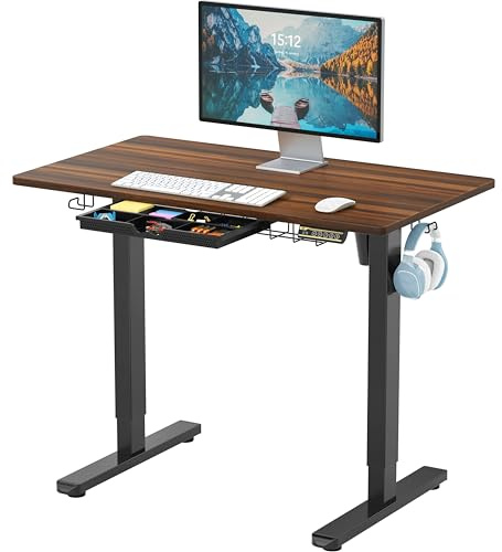 SHW Elektrisch höhenverstellbarer Stehschreibtisch, 40 x 24 Zoll, Walnuss