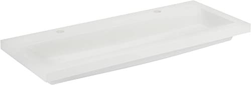 Saqu Slimline Square 2.0 Waschtischplatte mit 2 Armaturenlöchern 100x40 cm - Weiß - Waschbecken für Unterschrank, Waschtisch für Badmöbel Set