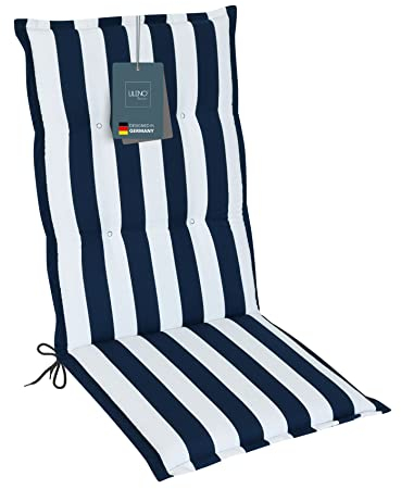 LILENO HOME Coussins pour chaise de jardin [1 pièce – à dossier haut], à rayures bleues, chaises longues confortables comme coussin d'assise pour meubles de jardin et chaises pliantes