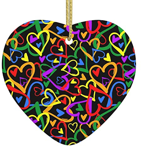 Gay Pride Regenbogen-Weihnachtsbaum aus Keramik zum Aufhängen, Weihnachtsschmuck 2022, doppelseitig bedruckte Keramik-Hängedekorationen