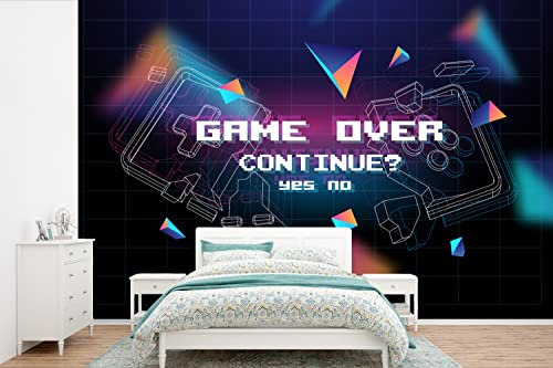 MuchoWow Papier peint Gaming - Arcade - Game Over - Noir - Bleu - Gaming Papier peint photo 600x400 cm Papier peint imprimé