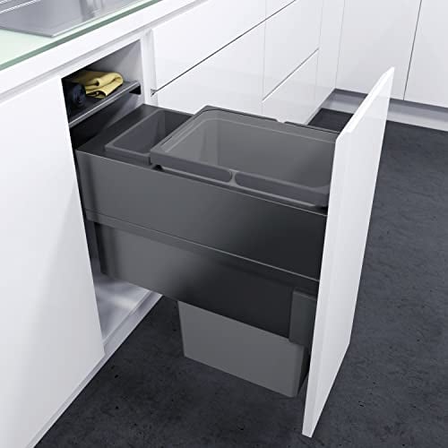 VAUTH-SAGEL Envi Space XX Pro - Cubo de basura empotrable con conexión frontal, 300 mm, cocina con amortiguación y autoalimentación, depósito de 32 litros, plástico/acero, color gris
