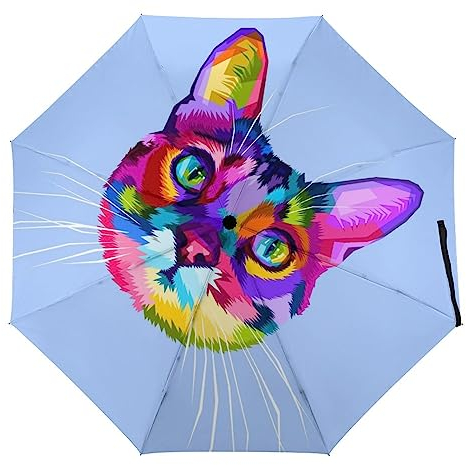 Uv Faltender Regenschirm Farbige Katze Automatik Schirm Umbrella Taschenschirm Sonnenschutz Regenschirm