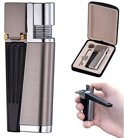 2 in 1 Set Metallfeuerzeug mit Pfeife Faltbares tragbares Feuerzeug Outdoor-Feuerzeug Upgrade Metalldeckel Offene Flamme Männer Gadget für Camping BBQ Küche (Silber)