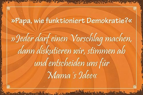 AGDeko® Schild aus Holz 12x18cm Papa funktioniert Demokratie zum Aufhängen oder Stellen Raum Dekoration