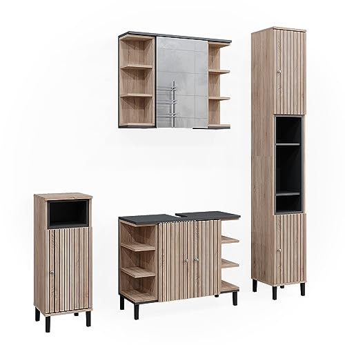 Vicco Ensemble de Meubles de Salle de Bain Aquis, Sonoma/Anthracite, 4 Parties