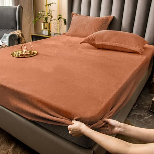 Tospass Flauschige Flanell Plüsch Spannbettlaken 160x200 cm Warme Fleece Biber Samt Cashmere Touch Winter Spannbetttuch Kuschelig Bettlaken für Boxspringbett Topper Matratze bis 30 cm Hohe Karamell