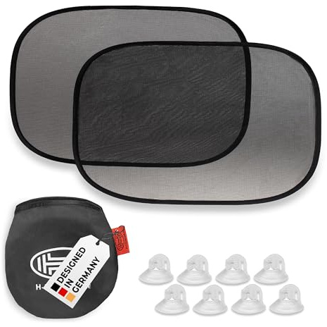 HEYNER® Auto-Sonnenschutz 48x30cm 2er Set mit Saugnäpfen, UV, Auto Pkw LKW | Autofenster, Schutz Scheibe, Babys Kinder Sonnenblende