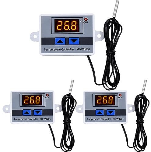 Leikurvo Confezione da 3 termoregolatori digitali: termostato digitale XH-W3001 con sensore, sonda impermeabile, interruttore di temperatura AC110V-220V, display LCD, riscaldamento, raffreddamento
