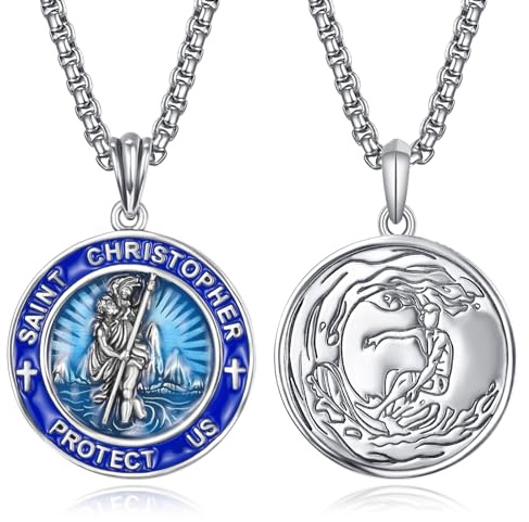 ADMETUS Surfer Heiliger Christophorus Kette Sterling Silber St Christopherus Kette Herren Heiliger Christophorus Surfer Medaille Blau Surfer Anhänger Schmuck Geschenke