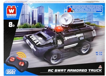 W WISE BLOCK Bauspielzeug, STEM Spielzeug für Kinder ab 8 Jahren, 370+ Teile Bausatz ferngesteuertes Auto, RC Cars Geburtstagsgeschenke für Kinder, RC SWAT Armored Truck