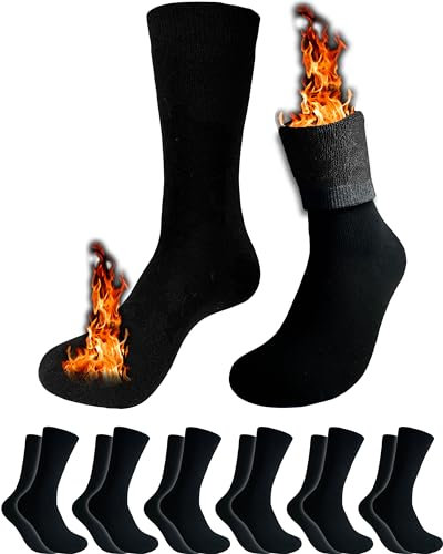 topline 6 Paia Calze Termiche Uomo - Calzettoni Uomo Invernali - Calzini Termiche Caldi in Cotone Spugna (40-46, Nero (6 Paia))