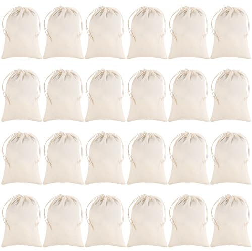 24 Stück Baumwollsäckchen, 15x20 cm Stoffsäckchen mit Zugband Stoffbeutel Klein Säckchen zum Befüllen Adventskalender DIY Geschenkbeutel Stoff für Weihnachten Hochzeit Kindergeburtstag