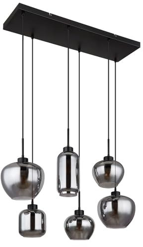GLOBO Hängeleuchte Rauchglas Pendelleuchte Glas Esszimmerlampe schwarz, Metall, 6x E27 Fassungen, LxBxH 87x43x120 cm