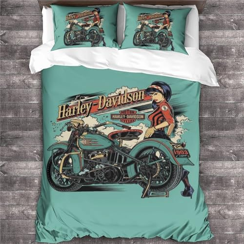 epivo Motorrad Bettwäsche Set - 3D Retro-Schönheit Bedrucktes Mikrofaser Bettbezug Und Kissenbezug Mit Reißverschluss Schließung Bettwäsche-Set Für Teenager Jugendliche Mädchen Männer