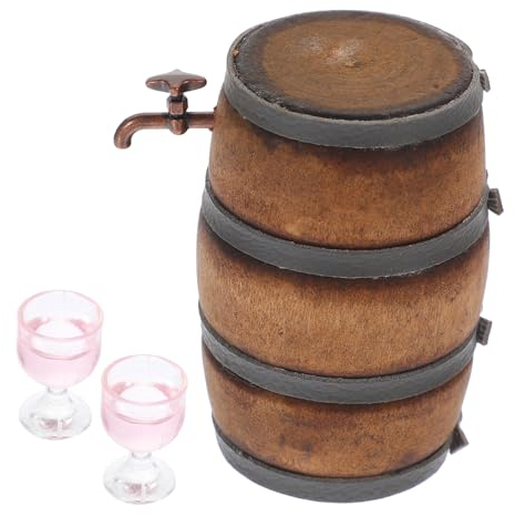 Toyvian 1 Satz Puppenhaus Weinfass Mini-zubehör Für Hausgetränke Spirituosenfass Miniatur-weinfass Puppenhaus-weinbehälter Kleines Weinfass Modelle N116 Suite Holz Weinglas