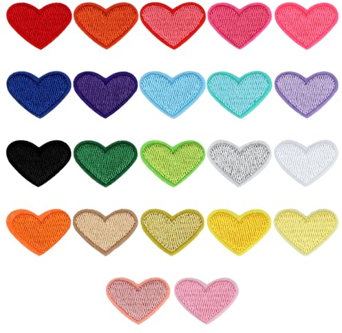 22 PCS Iron On Patches for Clothing, Embroidery Colourful Heart Patches, Repair Jeans, FabricT-Shirts, Jackets and Hats Stickers Denim Motifs for Sewing Applique Decorate and Repair Clothes