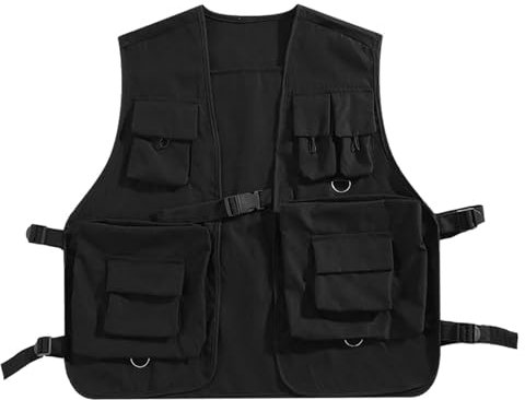 Rockible Multi-Pocket Gilet Summer Vest - Cargo Vest Gilet Outerwear for Men & Women - Adults Photography Outdoor Hiking Camping Hunting Fishing, Black, 2XL