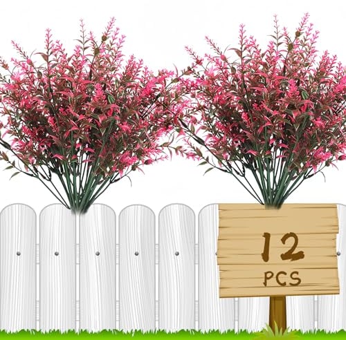 HBell Künstliche Blumen, UV-beständig, Buchsbaumpflanzen, Grün für drinnen und draußen, Hängepflanzen für Garten, Veranda, Fensterkasten, Zuhause, Hochzeit, als Bauernhaus-Dekoration, 12 Bündel, Rosa
