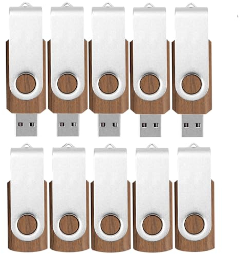 TATMOHIK 4GB USB Stick Holz 10 Stück Wood USB Stick Speicher 4GB 10er Pack Pendrive USB2.0 Metall-Schwenkclip Flash Drive Schnellen Geschwindigkeit Memory Stick(Walnußholz)