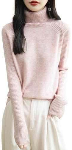 Chanyarn Damen 100% Merinowolle Rollkragenpullover 2024 Herbst Winter Warmer Weicher Langarm Elegant Strickpullover (Rosa,XL)