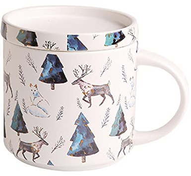 Tazze riutilizzabili, bicchieri impilabili Tumbler in ceramica, carino grande capacità di natale foresta di Natale e animali tazza di caffè, tazza, tazze calde di cacao, novità latte da tè della tazza