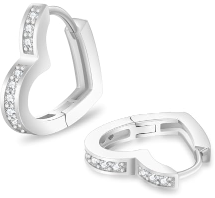 KRKC&CO Herz Ohrringe Creolen Silber 925, Damen Ohrringe Herz Form, Hypoallergen Antiallergisch Baumeln Klappcreolen Kreolen Huggie 15mm, Geburtstag Geschenke für Frau Mädchen, mit Zirkonia Silber