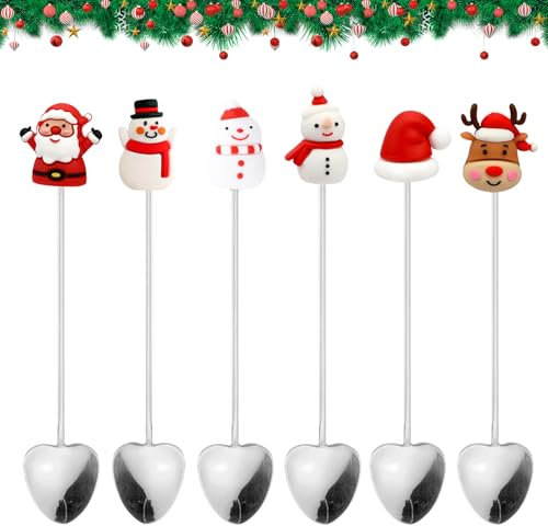 Set di 6 cucchiai di Natale, in acciaio inox, per Natale, per regali di Natale (argentato)