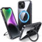 Flyzoo Magnetic Kickstand Case for iPhone 14 Plus, [Compatible with MagSafe & Invisible Ring Stand Holder] [Non-Yellowing & Shockproof] Clear Transparent Hard Silicone Edge Cover, 6.7'', Clear Black