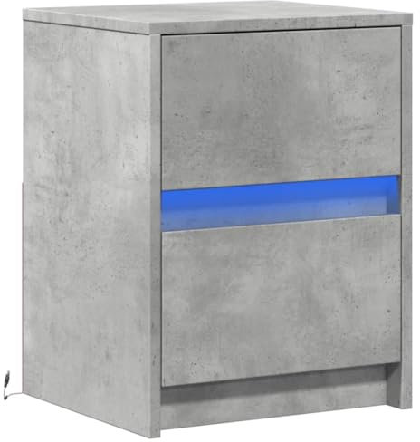 vidaXL Nachttisch, Nachtschrank mit LED-Leuchten, Nachtkommode mit Stauraum, Nachtkonsole Beistelltisch für Schlafzimmer, Betongrau Holzwerkstoff