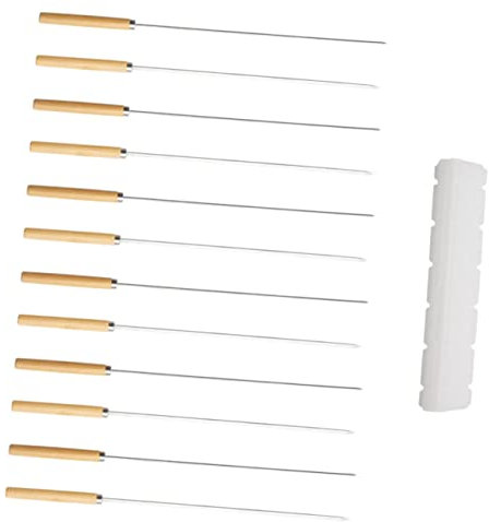 KITANDOVE Set Di 21 Spiedini in Acciaio Inox Per Barbecue Manici in Legno Bastoncini Per Grigliate Campeggio E Feste All'aperto