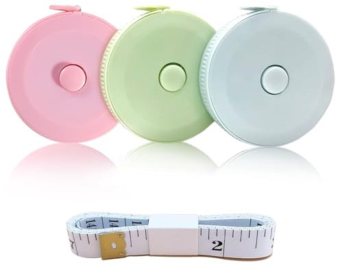 3 Stück einziehbares Maßband, 152,4 cm, 1,5 m Maßband, doppelseitig, flexibles Lineal für Körpermaße, Handwerk, Stoff, Stoff, Schneider, Nähen, Gewichtsverlust (Rosa, Grün, Blau)