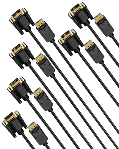 Foboiu DisplayPort to VGA Cable 6FT, 6 Pack Display Port DP to VGA Adapter Cord Converter Male to Male for Computer, Monitor, TV, Projector (Not Bidirectional,Not Compatible with HDMI or USB)