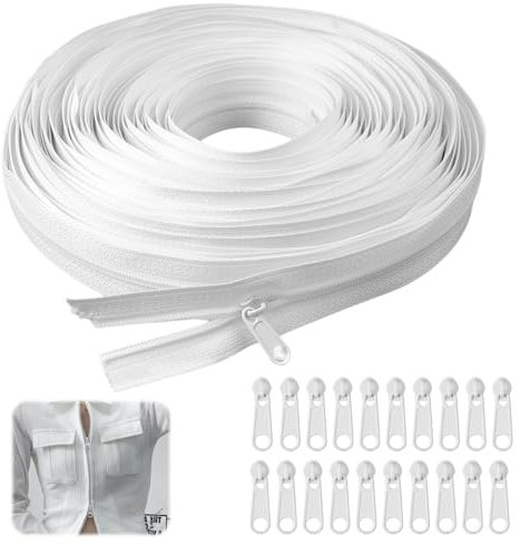 15M Endlos Reissverschluss mit Zipper Reissverschluss für Bettwäsche,3mm Nylon Reißverschluss Endlos Reißverschluss Meterware mit 20 Metall Schieber Endlosreißverschluss für Bettwäsche Kleidung Tasche