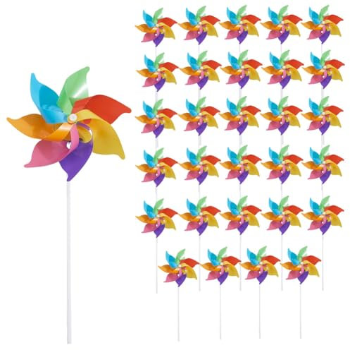 craspire 30 Set Regenbogen Windräder 15,3 Zoll Bunte Windräder Windmühle Aus Kunststoff Für Party Dekorationen Außendekoration Rasen Hof Garten Terrasse Regenbogen Windmühle