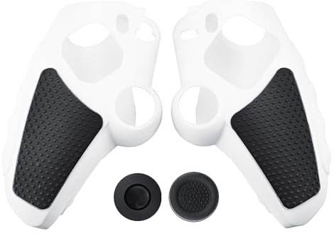 JZ Anti-Slip PS5 Controller Caso, Morbida Gomma Caso Protector Per ps5, Silicone PS5 Controller Cover con Pollice Grip Gaps Lavabile -White